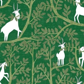 Happy goat-together in trees - reworked - verdant green 