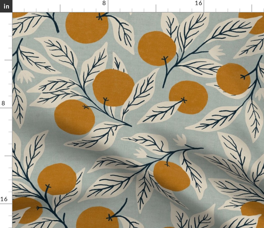 Large - orange blossoms - Pale blue 