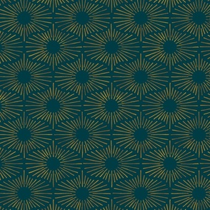 Art Deco Sunshine - Gold on Dark Teal (Medium Scale)