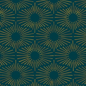 Art Deco Sunshine - Gold on Dark Teal (Large Scale)