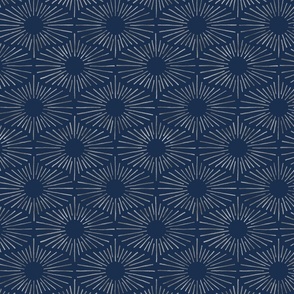 Art Deco Sunshine - Silver on Navy (Medium Scale)