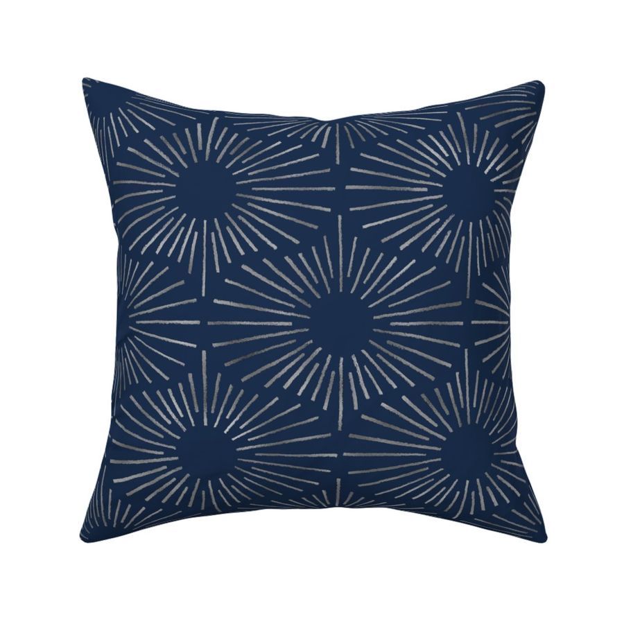 Art Deco Sunshine - Silver on Navy (Large Scale)