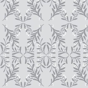 Snowberries Damask on Silver Grey - Medium Scale