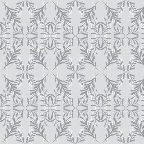 Snowberries Damask on Silver Grey - Small Scale