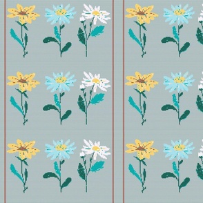 cross stitch daisies - grey blue