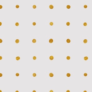 Golden dots on grey background. Classic polka dots with golden touch. Small scale