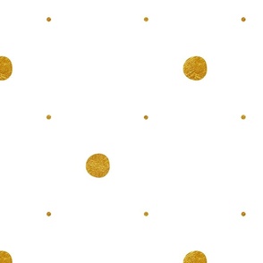 Golden dots on white background. Big and small dots. Classic polka dots with golden touch. Big scale