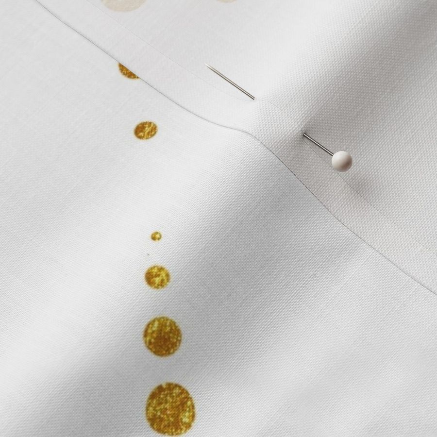 Golden dots on white background. Golden cross x. Classic polka dots with golden touch. Big scale