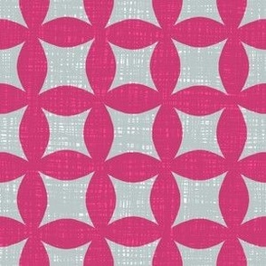 bright pink quatrefoil on faux grey woven background small, euphoric spring coordinate