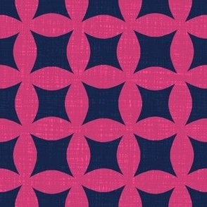 bright pink simple flowers in dark blue linen effect, small