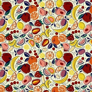 Fruitilicious-Mixed Fruit Collage- Mod Papercut- Rainbow- Regular Scale