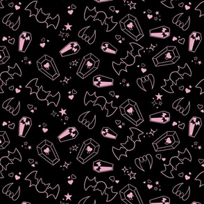 Fangtastic Pastel Goth Vampire Motifs in Classic Pink on Black