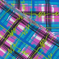 Transgender Pride Electric Punk Plaid Tartan Stripes in Pink, White, Blue, and Black, with Neon Green Bolts