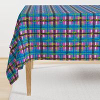 Transgender Pride Electric Punk Plaid Tartan Stripes in Pink, White, Blue, and Black, with Neon Green Bolts