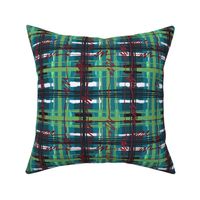 Dark Academia Electric Punk Plaid Tartan in Green, Teal, White, and Black with Red Bolts