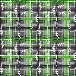 Aromantic Pride Electric Punk Plaid Tartan Stripes in Green, Grey, Black, and White