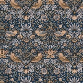 Strawberry Thief William Morris Vintage Design Beige Blue Smaller Scale