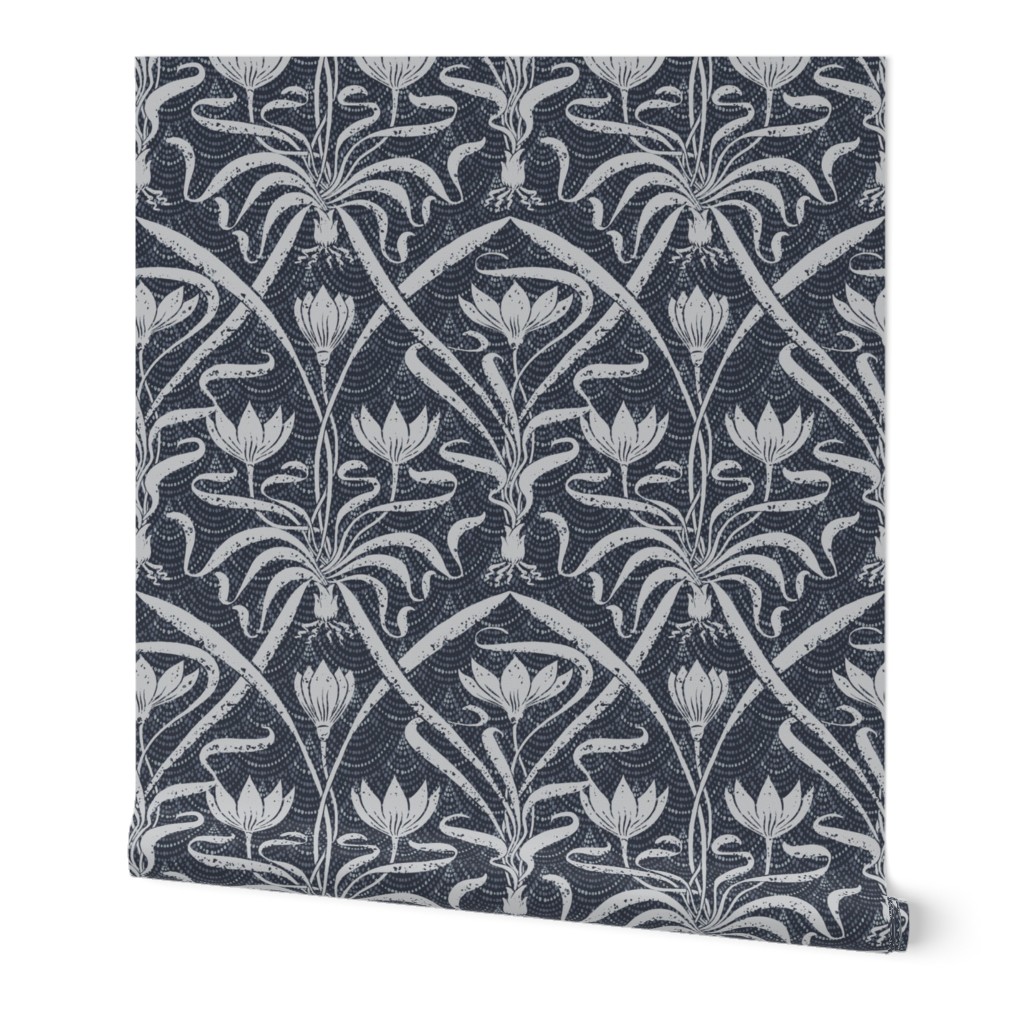 (S) Crocus Garden in Grey / Monochromatic Grey and Off-White / 4x4 small scale / see collections 