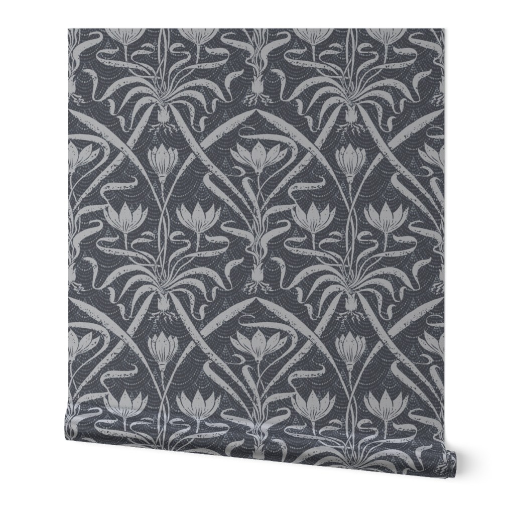 (S) Crocus Garden in Grey / Monochromatic Grey and Off-White / 4x4 small scale / see collections 