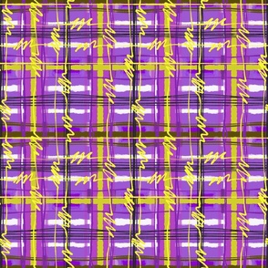 Nonbinary Pride Electric Punk Plaid Tartan Stripes in Purple, Gold, Yellow, Black, and White