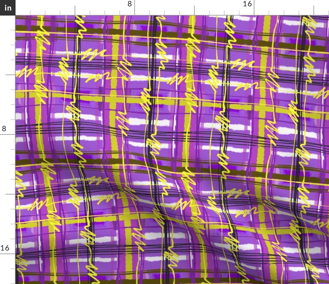 Nonbinary Pride Electric Punk Plaid Tartan Stripes in Purple, Gold, Yellow, Black, and White