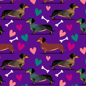 Dachshund love fabric purple