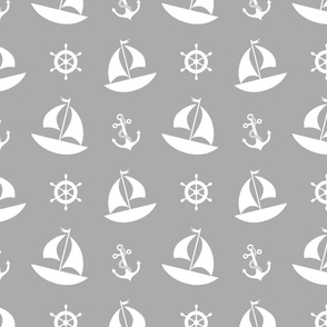 Gray Nautical Sailboat Wheel Anchor 