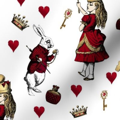 Alice in Wonderland Queen of Hearts - Red and Gold on a White Background