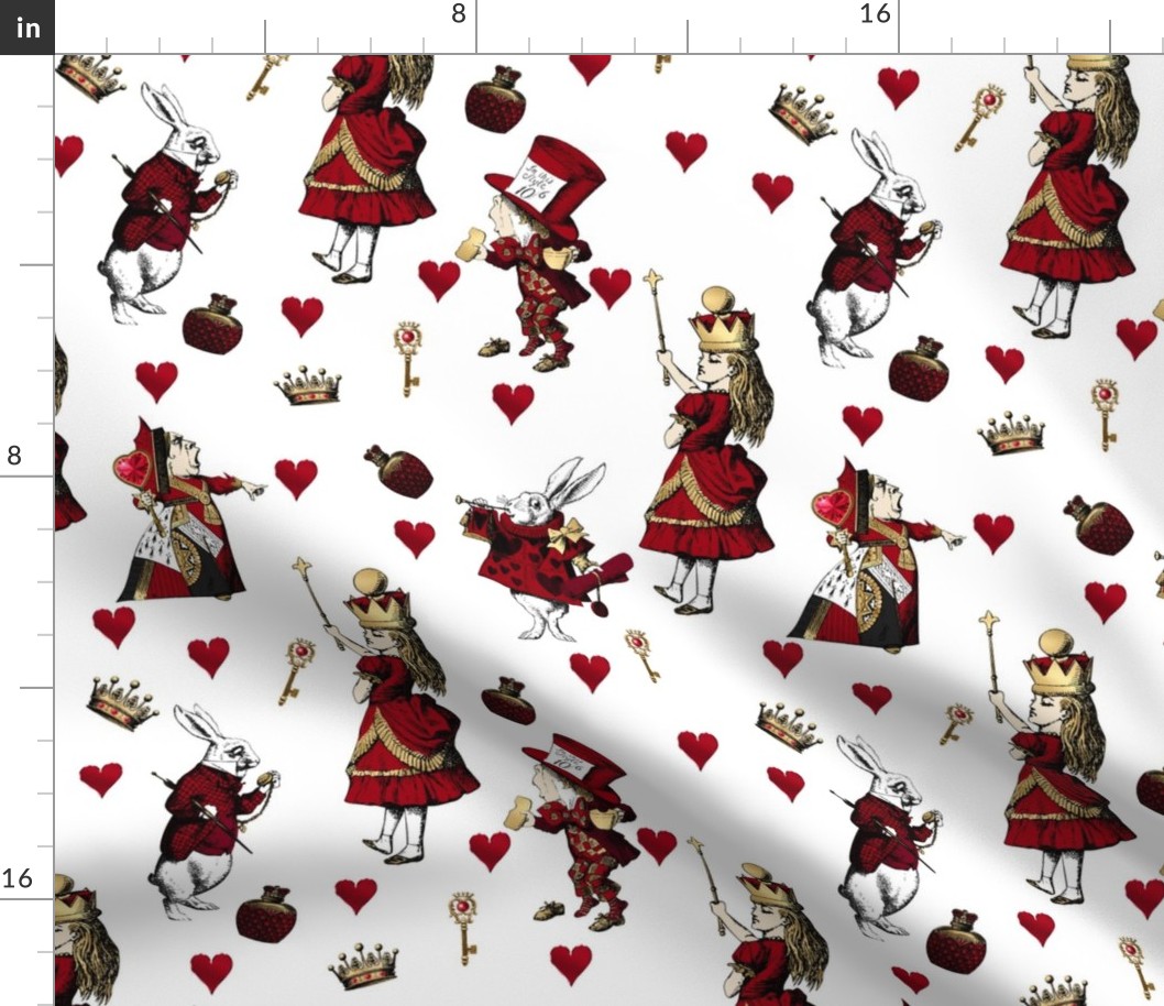 Alice in Wonderland Queen of Hearts - Red and Gold on a White Background