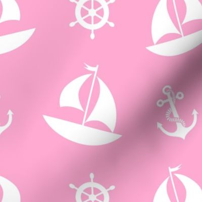 Pink Nautical Sailboat Anchor Wheel