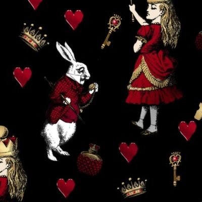 Alice in Wonderland Queen of Hearts - Red and Gold on a black background