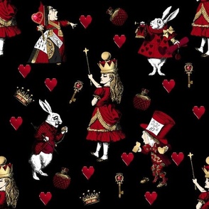 Alice in Wonderland Queen of Hearts - Red and Gold on a black background