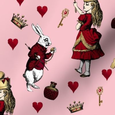Alice in Wonderland Queen of Hearts - Red and Gold on a pink background
