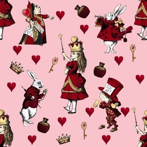 Alice in Wonderland Queen of Hearts - Red and Gold on a pink background