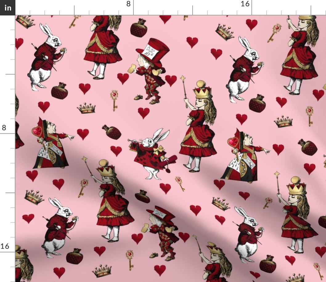 Alice in Wonderland Queen of Hearts - Red and Gold on a pink background