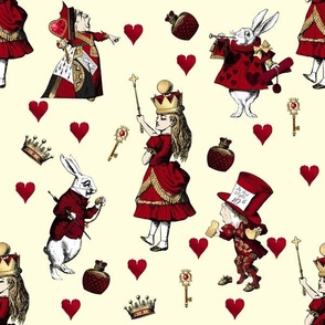 Queen of Hearts Alice in Wonderland - Red and gold on a cream background