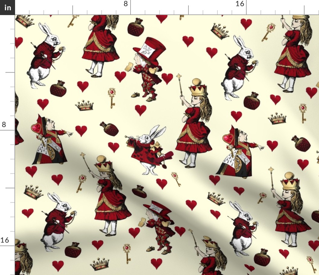 Queen of Hearts Alice in Wonderland - Red and gold on a cream background
