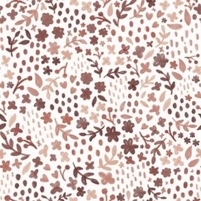 Floral Field - Pinky Brown, Small, Garden, Flowers, Wildflowers, Leaves, Paint, Painted