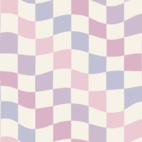 Retro Checkerboard - 70s Groovy, Wavy, Pastel Colors - Pinks and Purples