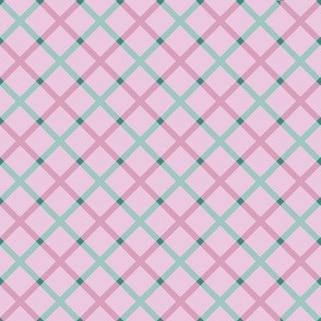 Cutie Pawtootie - Diagonal Plaid Pink and Teal on Pink