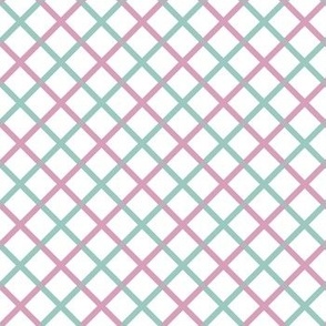 Cutie Pawtootie - Diagonal Plaid Pink and Teal on White