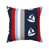 Nautical Stripes Navy Blue Red Gray White Sailboats