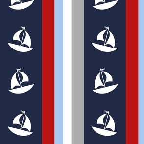 Nautical Stripes Navy Blue Red Gray White Sailboats