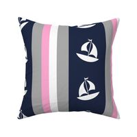Nautical Stripes Sailboat Navy Blue Pink Gray