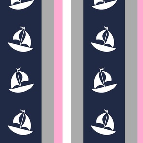 Nautical Stripes Sailboat Navy Blue Pink Gray