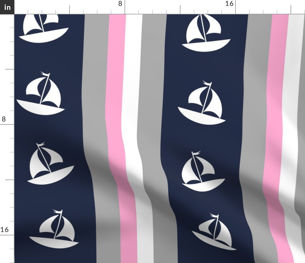 Nautical Stripes Sailboat Navy Blue Pink Gray