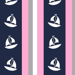 Nautical Stripes Sailboat Navy Blue Pink Gray 2