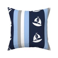 Nautical Stripes Sailboat Navy Blue Gray Nursery 