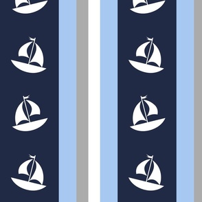 Nautical Stripes Sailboat Navy Blue Gray Nursery 