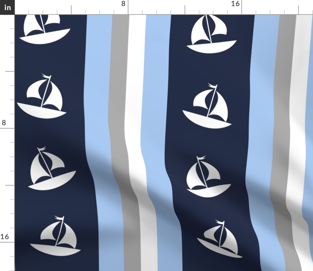 Nautical Stripes Sailboat Navy Blue Gray Nursery 